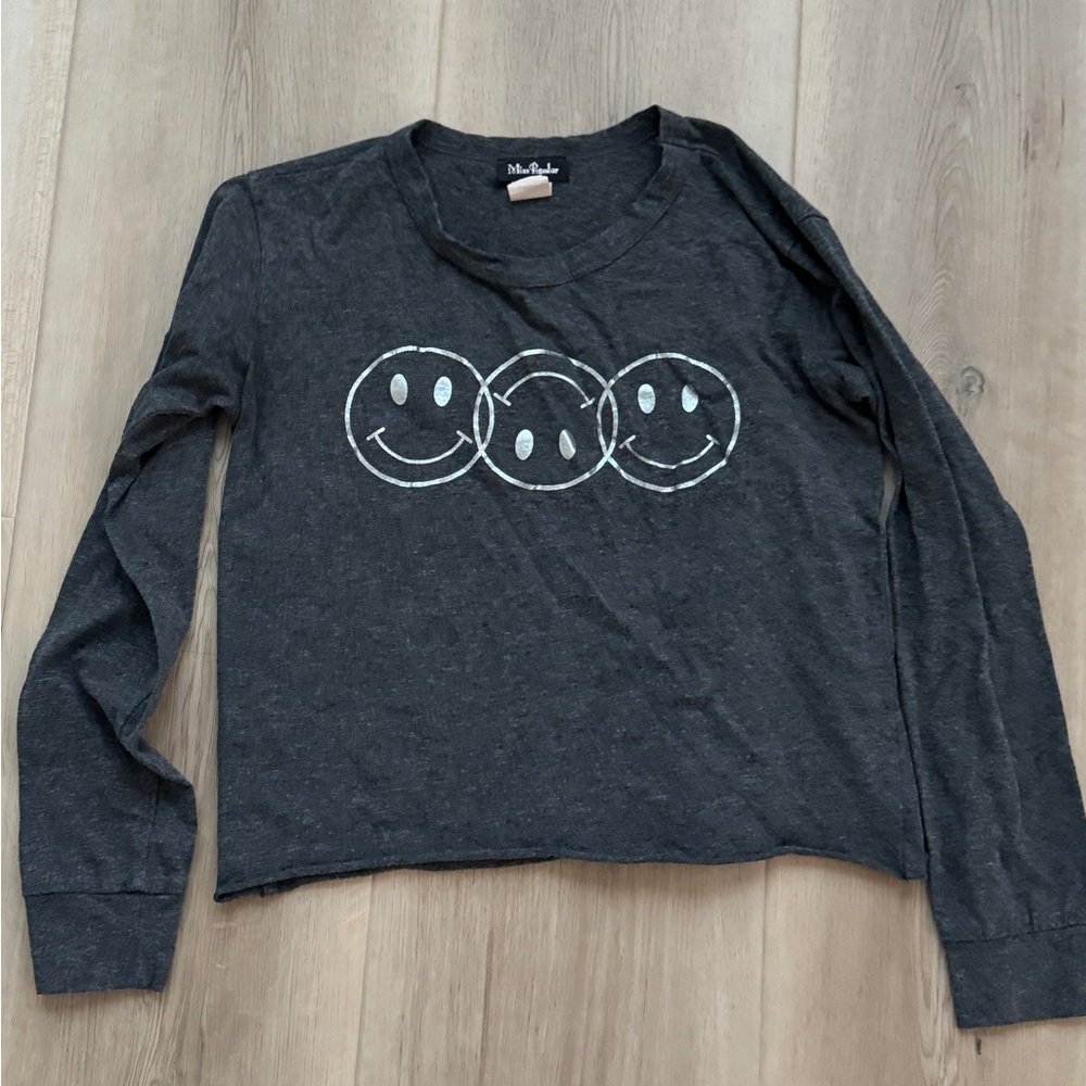 Miss Popular Black Long Sleeve Smiley Face Shirt